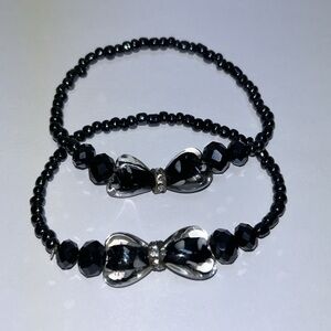 PAIR OF BRACELETS Shiny Navy Blue Beads with Rhinestones Stretch Bracelets